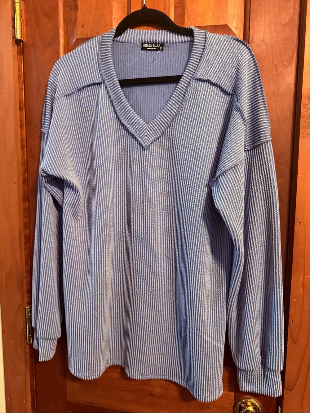 Hemish Women’s Blue V-Neck Ribbed Sweater